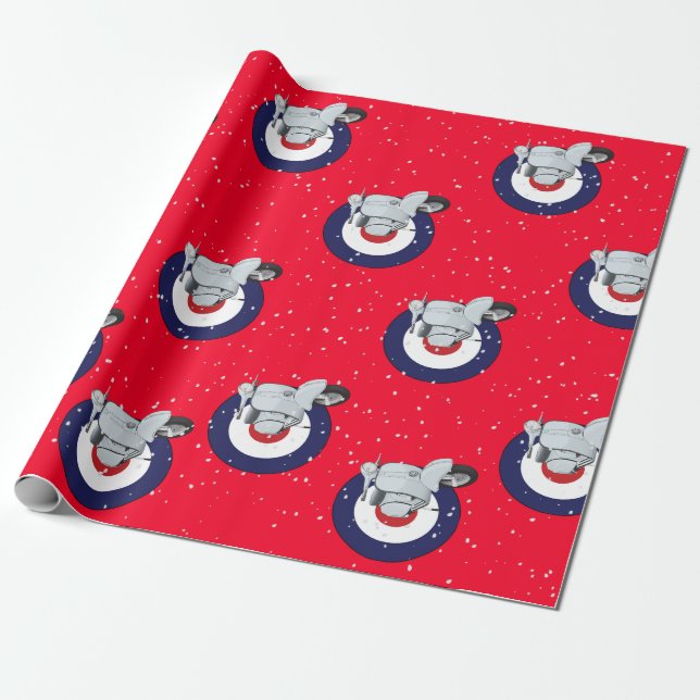 Scooter on Red wrap with falling snow Wrapping Paper (Unrolled)