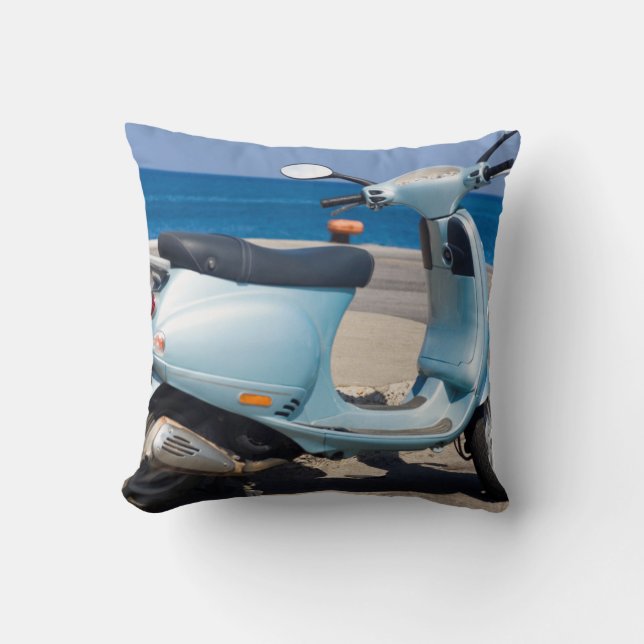 Scooter On The Beach | Ephesus, Turkey Throw Pillow (Front)