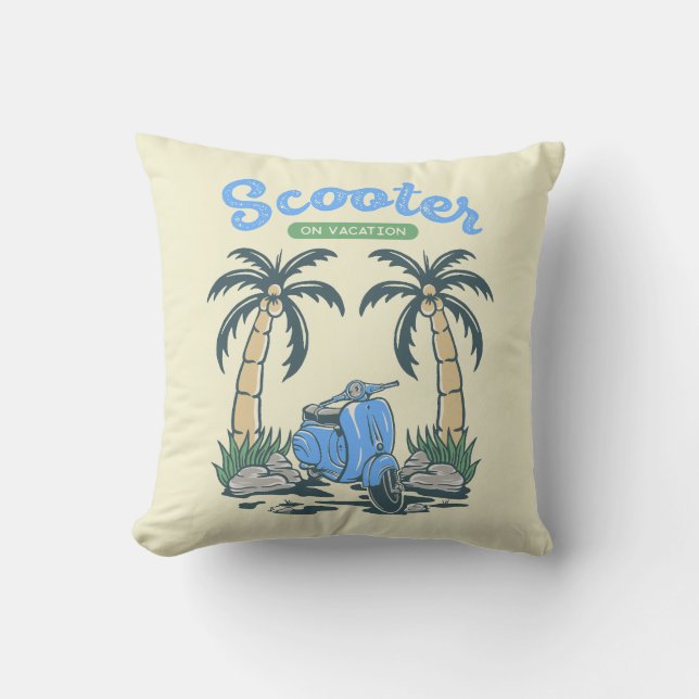 Scooter on Vacation Throw Pillow (Front)