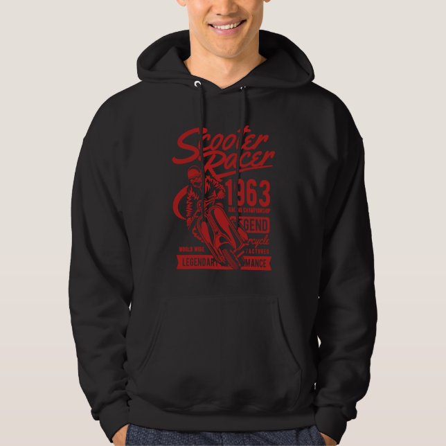 Scooter Racer Retro Vintage Distressed Style Hoodie (Front)
