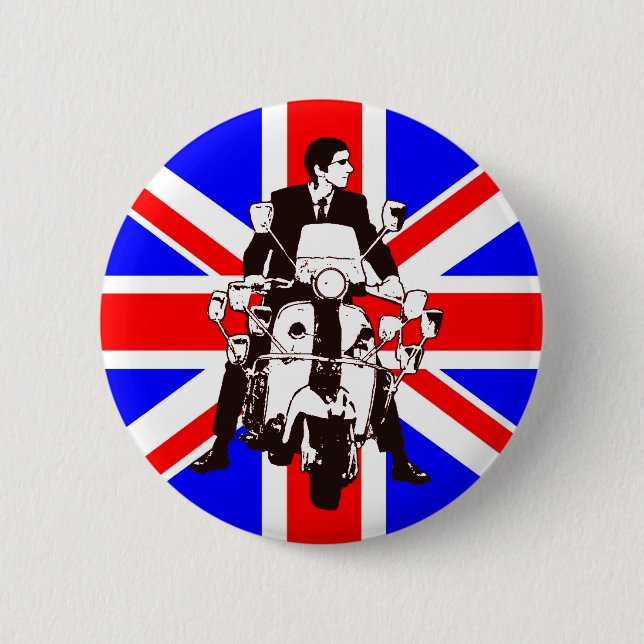Scooter Rider with Union Jack background Pinback Button (Front)