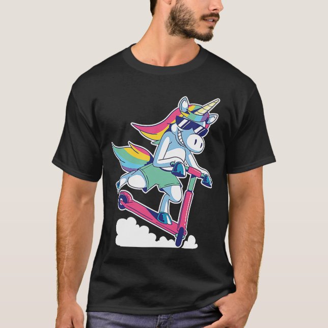 Scooter Riding Unicorn Mythical Creature Pegasus F T-Shirt (Front)