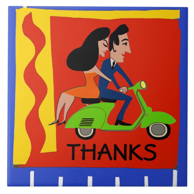 Scooter, Thanks, edit text, add name Ceramic Tile (Front)