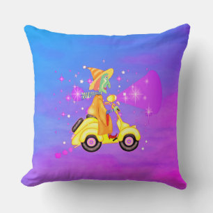 Scooter Witch Throw Pillow