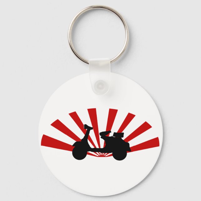 Scooter with rising sun background keychain (Front)