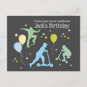 Scooters, Bikes, Skateboards, ride on over Invitation Postcard