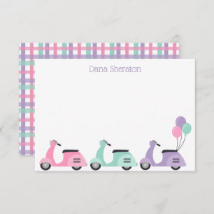 Scooters & Plaid Personalized Flat Note Cards