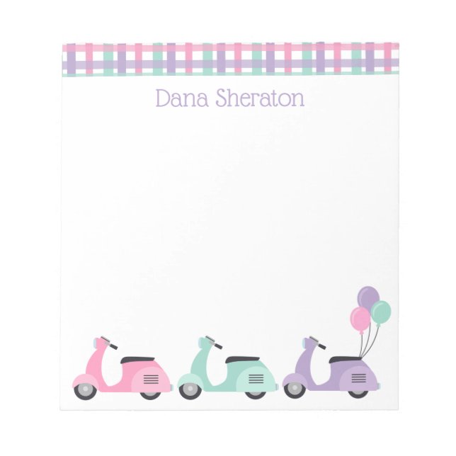 Scooters & Plaid Personalized Notepad (Front)