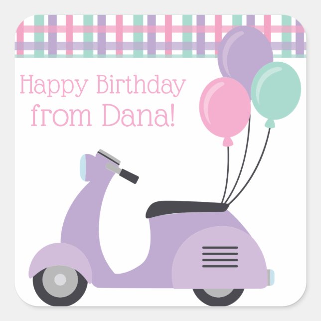 Scooters & Plaid Personalized Stickers (Front)