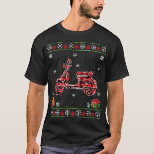 Scooters Red Plaid Xmas Lights Ugly Christmas T-Shirt