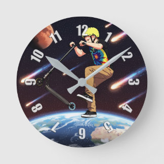 Scooting For The Stars - Scooter Rider In Space Round Clock