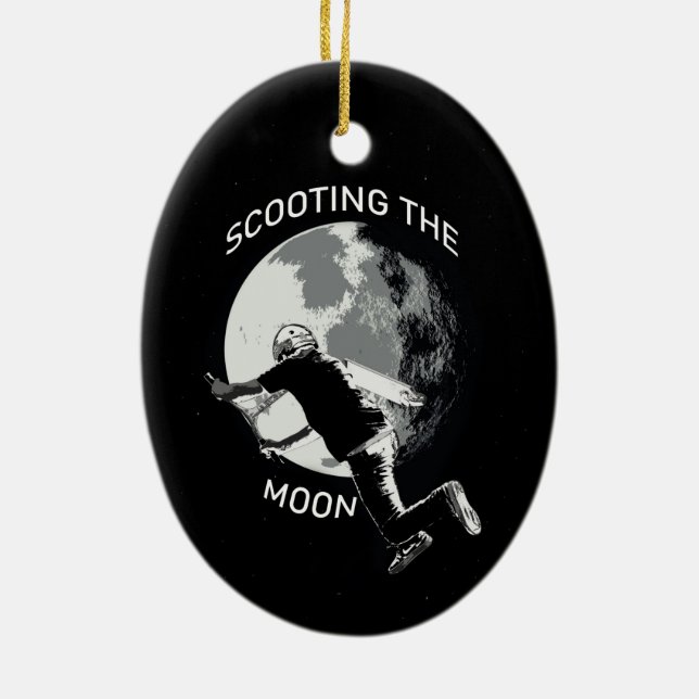 Scooting the Moon - Stunt Scooter Ceramic Ornament (Back)