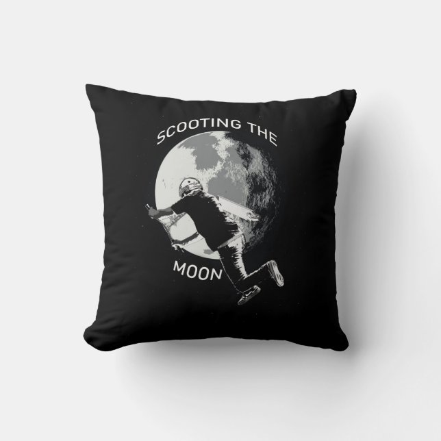 Scooting the Moon - Stunt Scooter Throw Pillow (Front)