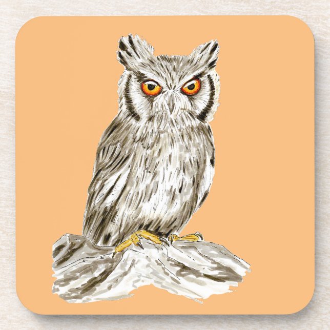 Scopes Owl Bird Illustration Beverage Coaster (Front)