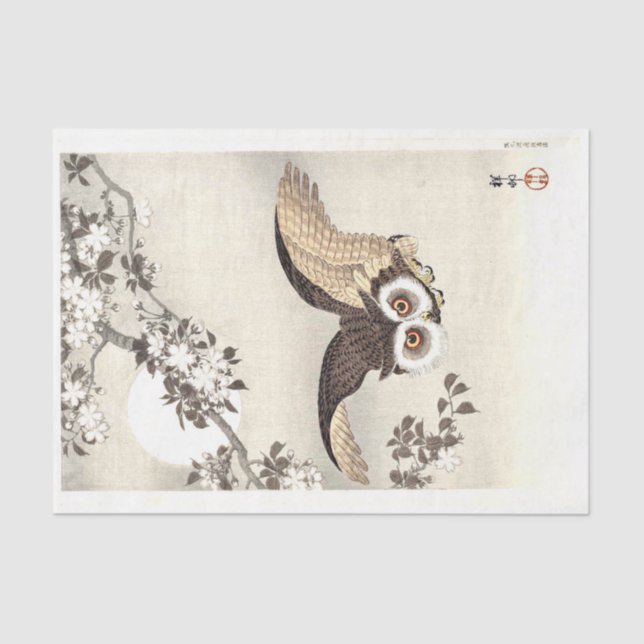 Scops Owl, Cherry Blossoms, and Moon Tissue Paper (Front)