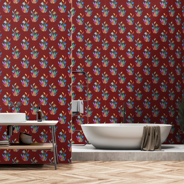 Scorching Floral Clumps Wallpaper (Bathroom)
