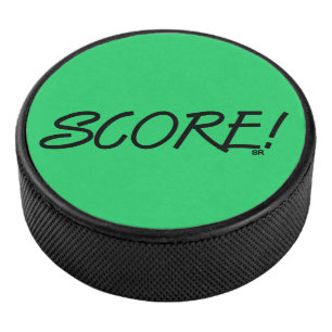 Score green hockey puck
