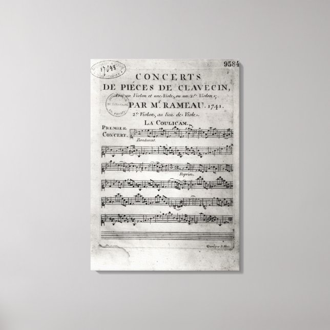 Score sheet for 'Concerts de Pieces de Canvas Print (Front)