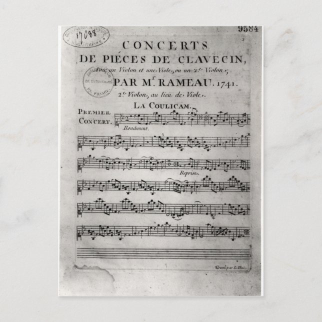 Score sheet for 'Concerts de Pieces de Postcard (Front)