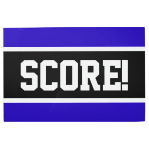 SCORE Text Bold Athletic Blue White Black Stripes Metal Print