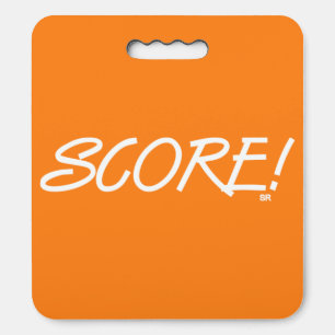Score white and orange stadium cushion
