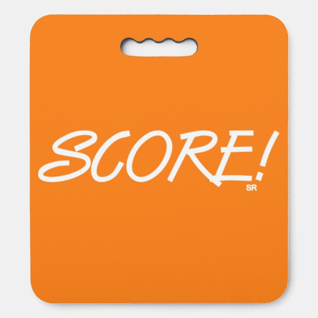 Score white and orange stadium cushion (Front Vertical)