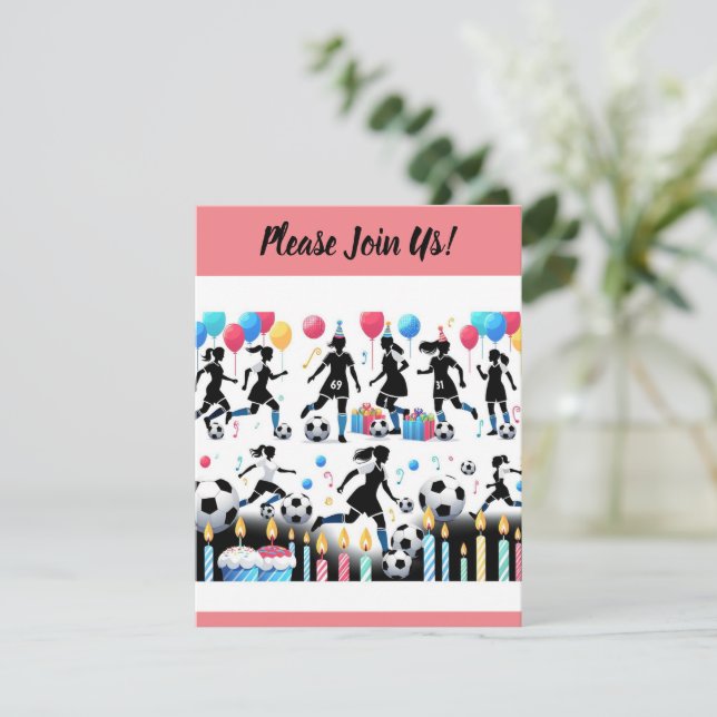Score with our Lady Soccer Party  Invitation (Standing Front)