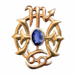 Scorpio and Pisces Medallion Pin Statuette<br><div class="desc">Acrylic photo sculpture pin with an image of gold Scorpio and Pisces astrological signs with a sparkling blue sapphire. See matching belt buckle,  necklace,  wrist watch and acrylic photo sculpture keychain,  magnet and ornament. See the entire Gemstones & Medallions Buttons & Pins collection in the ACCESSORIES section.</div>