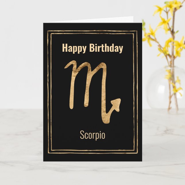 Scorpio astrology gold zodiac Happy Birthday Card (Yellow Flower)