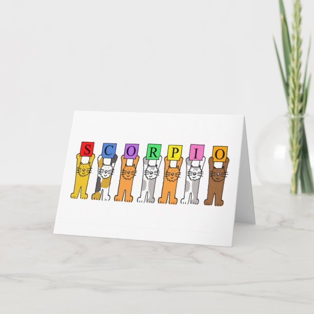 Scorpio Birthday Cute Cartoon Cats Card (Front)