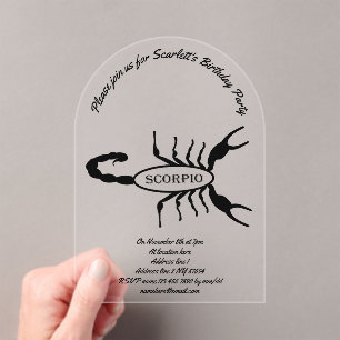 Scorpio Black Scorpion Star Sign Birthday Party Acrylic Invitations