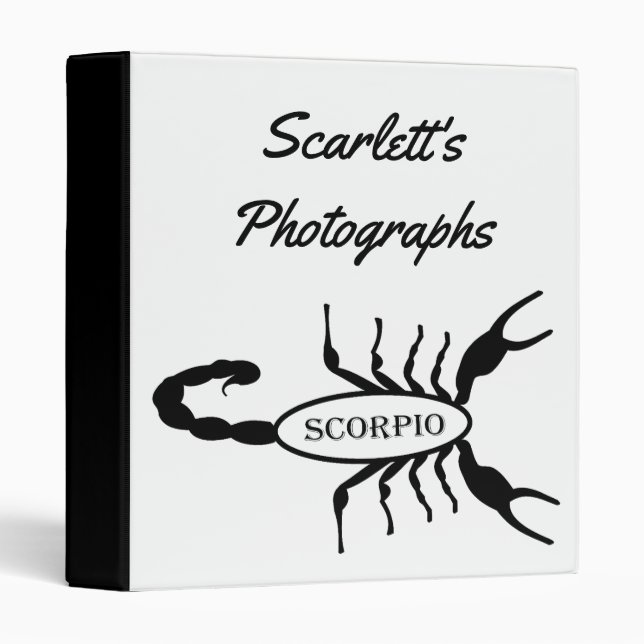 Scorpio Black Scorpion Star Sign Custom 3 Ring Binder (Front/Spine)