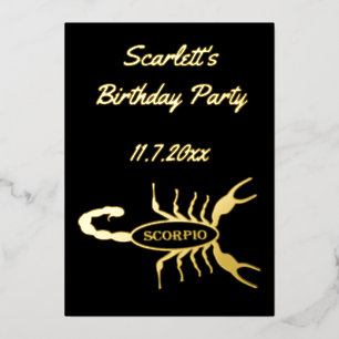 Scorpio Black Scorpion Star Sign Custom Birthday Foil Invitation