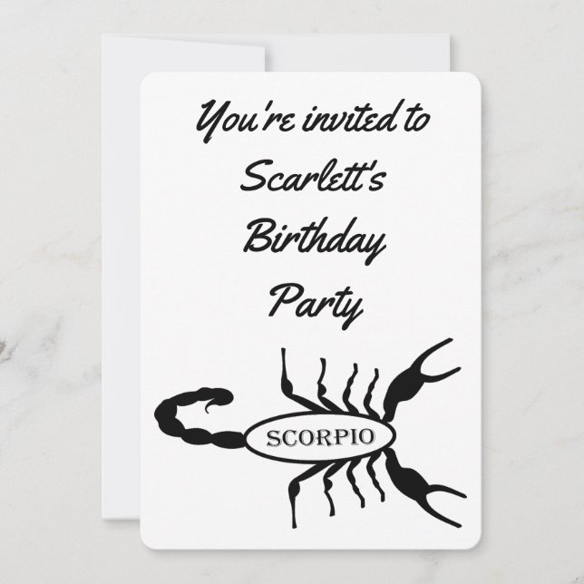 Scorpio Black Scorpion Star Sign Custom Birthday Invitation (Front)