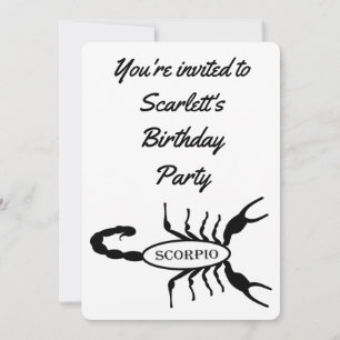 Scorpio Black Scorpion Star Sign Custom Birthday Invitation
