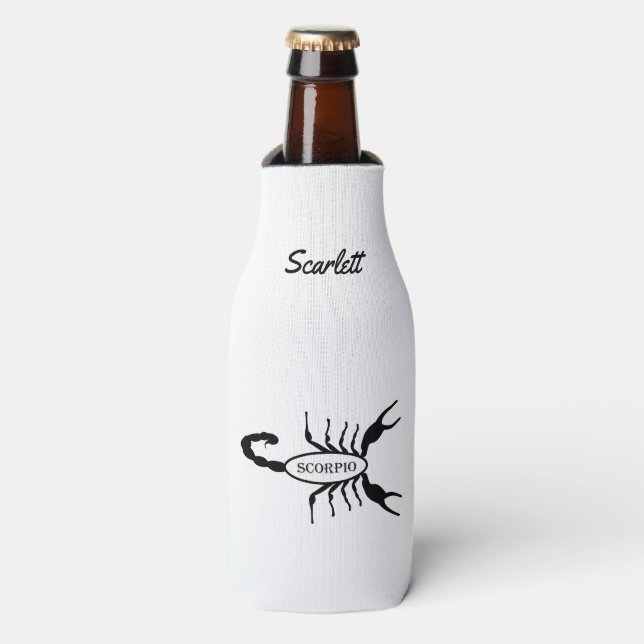 Scorpio Black Scorpion Star Sign Custom Name Bottle Cooler (Bottle Front)