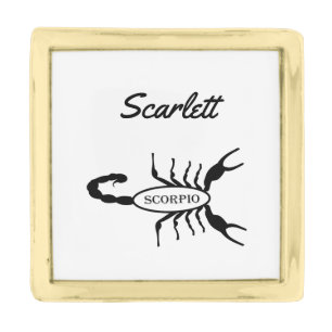 Scorpio Black Scorpion Star Sign Custom Name Gold Finish Lapel Pin