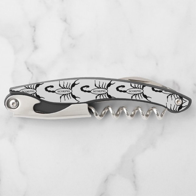 Scorpio Black Scorpion Star Sign Custom Name Waiter's Corkscrew (Front)
