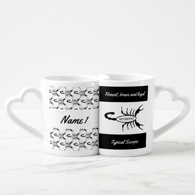 Scorpio Black Scorpion Star Sign Custom Names Coffee Mug Set (Front Nesting)