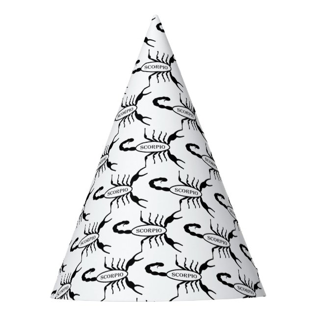Scorpio Black Scorpion Star Sign Patterned Party Hat (Front)