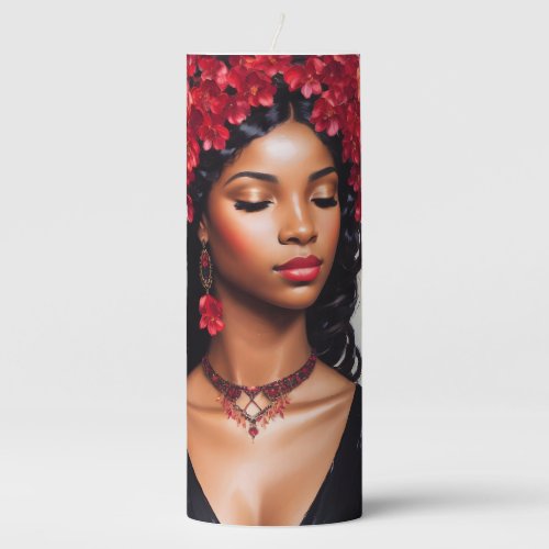 Scorpio Black Woman Red Black Zodiac Art Pillar Candle