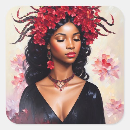 Scorpio Black Woman Red Black Zodiac Art Square Sticker