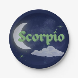 Scorpio Celestial Moon Cloud Stars Astrology Art Paper Plates
