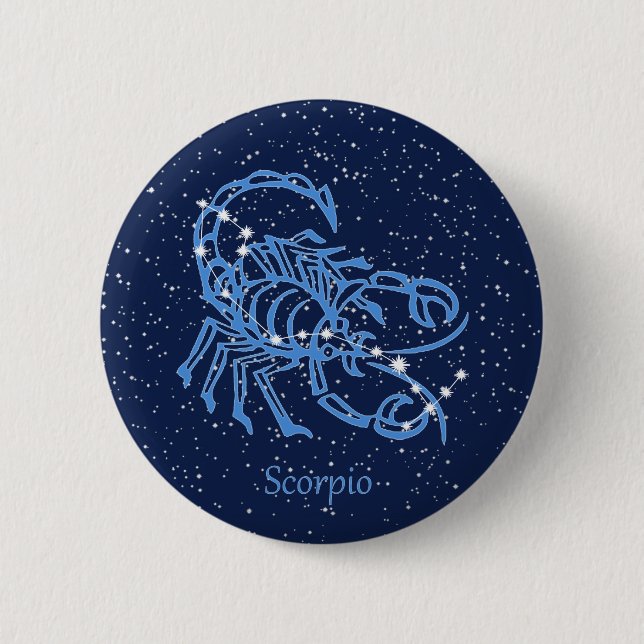 Scorpio Constellation and Zodiac Sign with Stars Button (Front)
