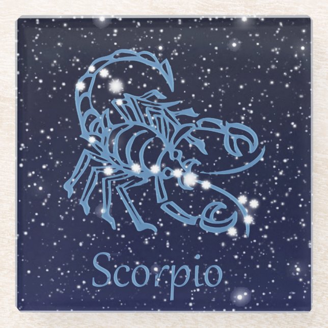 Scorpio Constellation and Zodiac Sign with Stars Glass Coaster (Front)