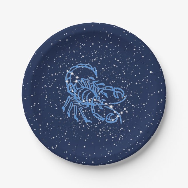 Scorpio Constellation and Zodiac Sign with Stars Paper Plates (Front)