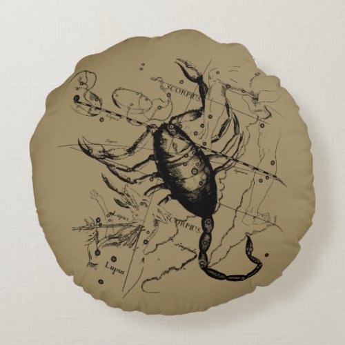 Scorpio Constellation Hevelius 1690 Engraving Round Pillow