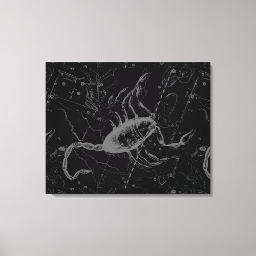 Scorpio Constellation Hevelius 1690 on Black Canvas Print