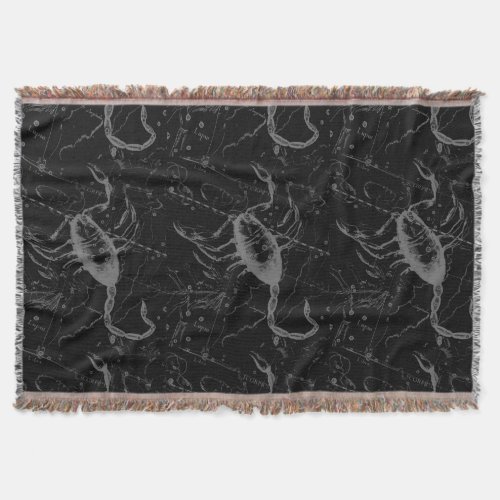 Scorpio Constellation Hevelius 1690 on Black Throw Blanket