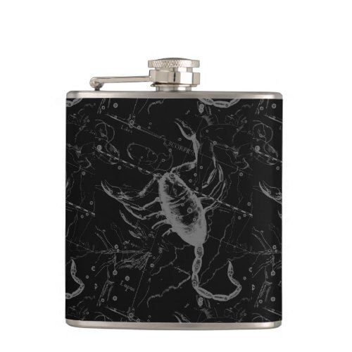 Scorpio Constellation Hevelius 1690 Vintage Black Flask
